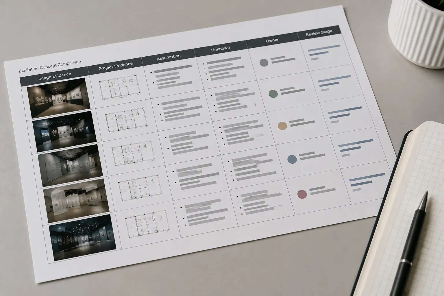 Comparison table for separating image evidence, project evidence, assumptions, and next questions
