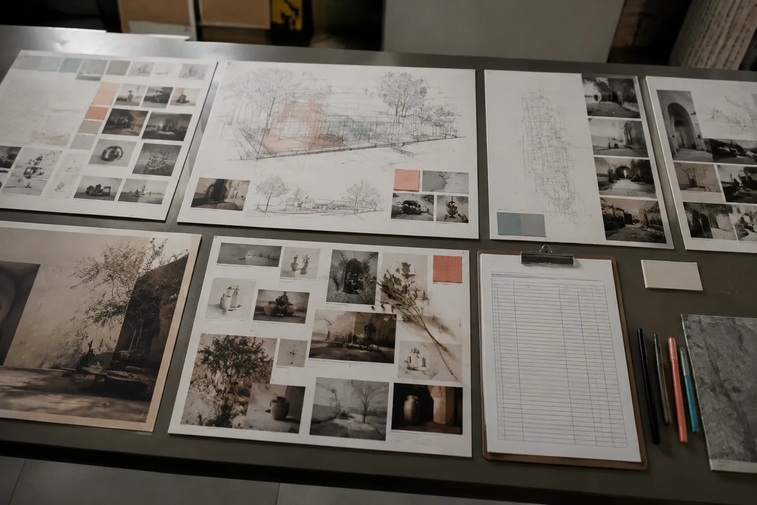 Exhibition image source record and usage review materials arranged for a project handoff